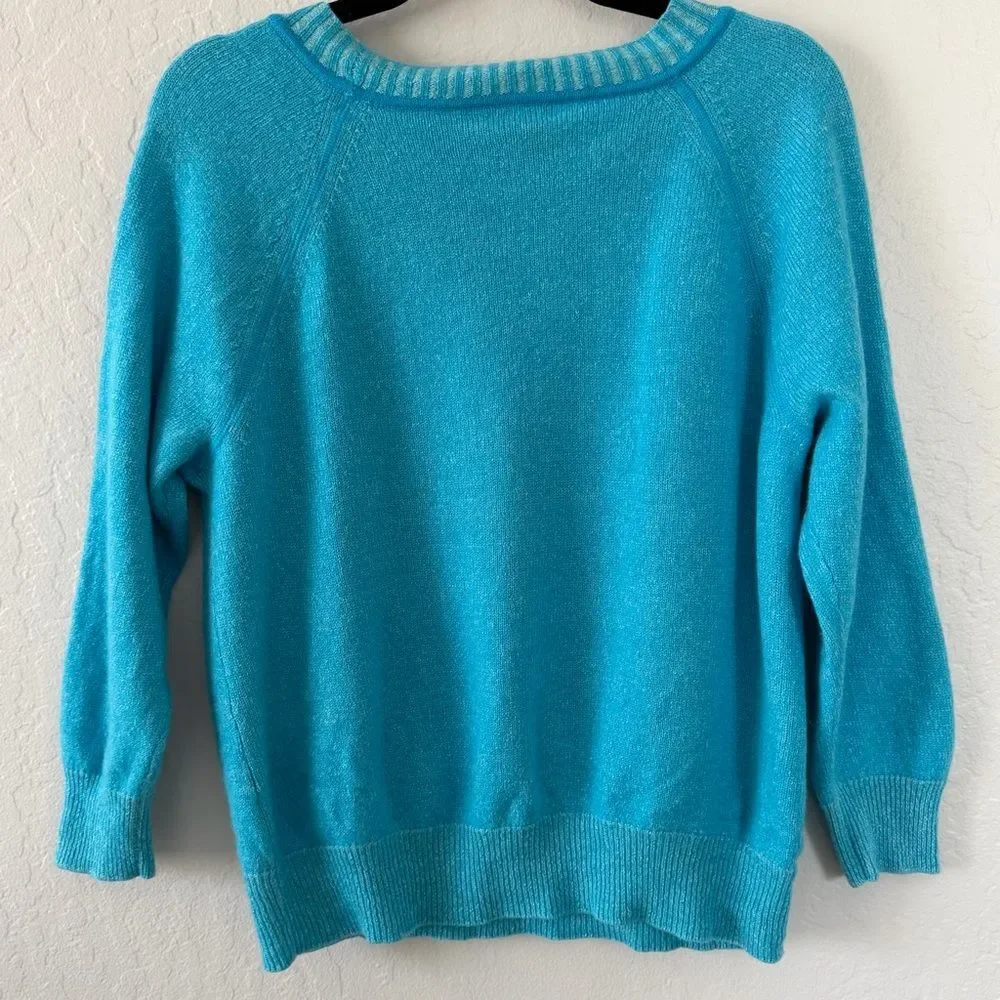 J. Crew Cashmere Teal Blue Crew Neck Pullover Sweater Women's Size Large